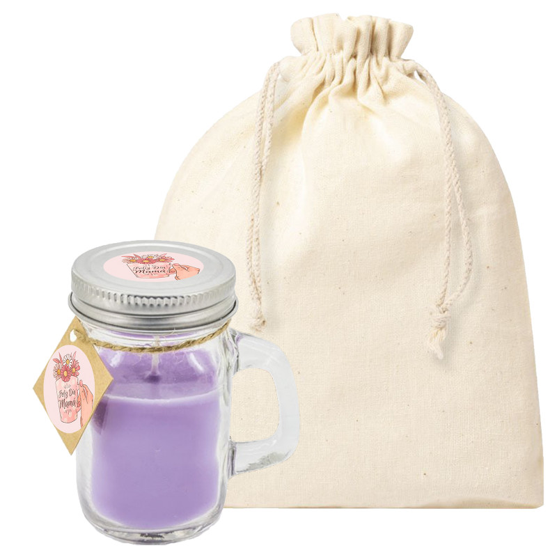 Velita aromática con adhesivos día de la madre en bolsita de tela