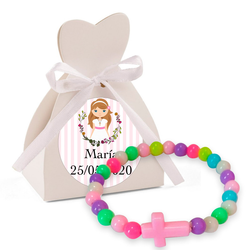 Pulsera Cruz En Caja Con Adhesivo Personalizado Para Detalles