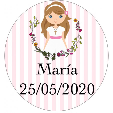Pulsera cruz en caja con adhesivo personalizado para detalles comunión niña