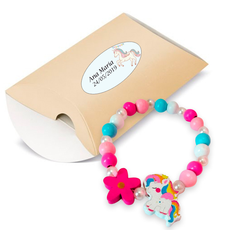 Pulsera unicornio en caja con adhesivo unicornio personalizado