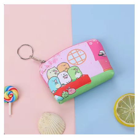 Monedero kawaii con cierre de cremallera y argolla para colgar
