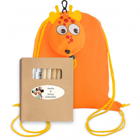 Colores con estuche con adhesivo personalizado en mochila jirafa para niños detalles bodas