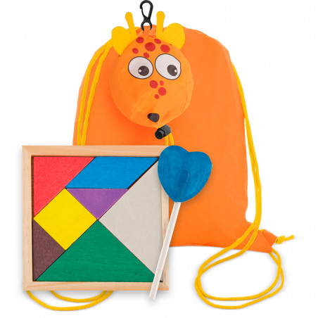 Puzzle de madera en mochila jirafa con piruleta para detalles niños