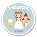 Juego de ingenio queso con adhesivo de comunión personalizable niña