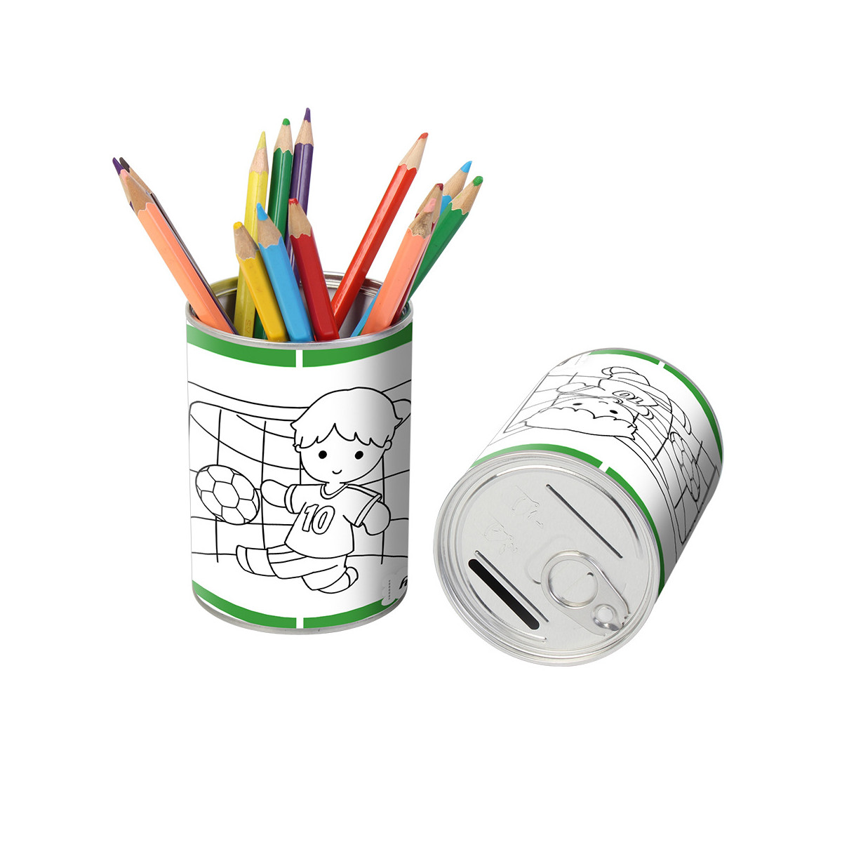 Hucha lapicero de fútbol para colorear