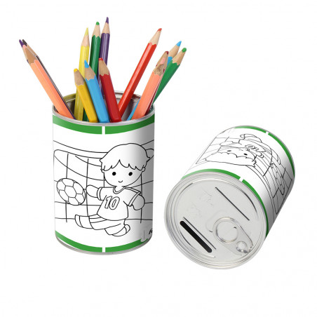 Hucha lapicero de fútbol para colorear