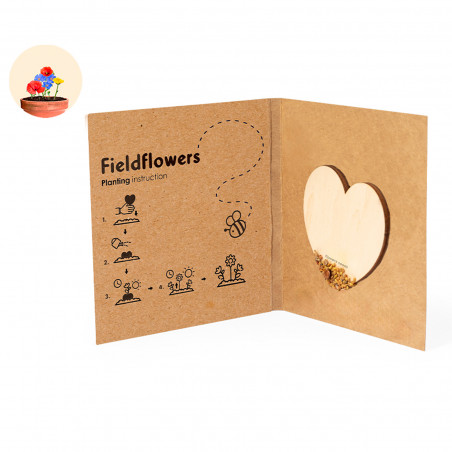 Corazón de semillas de flores silvestres con adhesivo personalizado para bodas y eventos