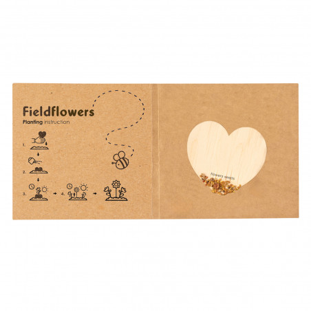 Corazón de semillas de flores silvestres con adhesivo personalizado para bodas y eventos