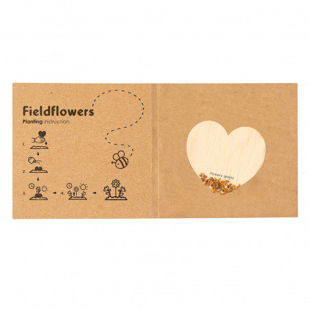 Corazón de semillas de flores silvestres con adhesivo personalizado