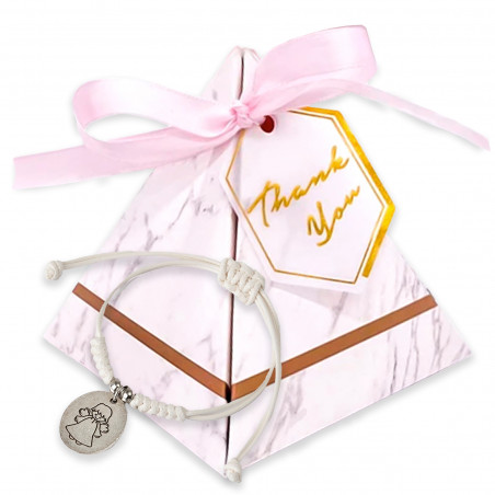 Pulsera con medalla de ángel de la guarda en caja con etiqueta de agradecimiento
