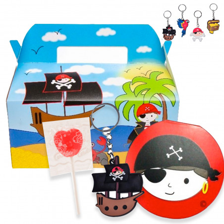 Set pirata con llavero libreta y piruleta en caja para detalles niños