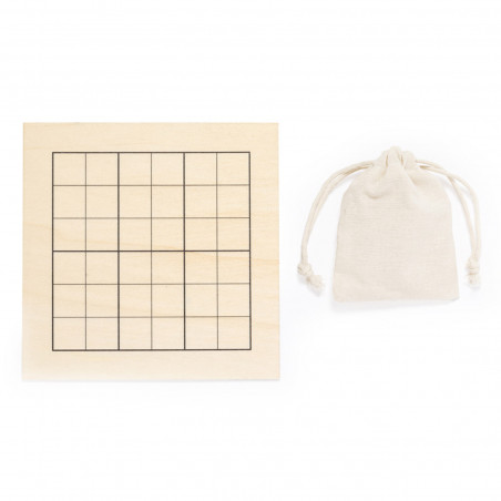 Sudoku en madera con bolsa kraft y adhesivo personalizado