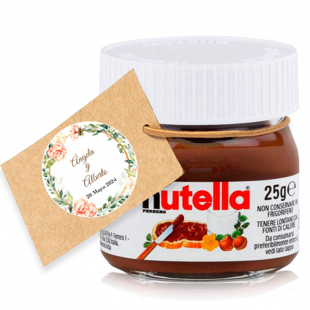 Nutella 25 gramos con etiqueta colgante personalizada para detalles bodas