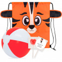 Bolsa tigre con balón de playa y piruleta con adhesivo personalizado para detalles graduación