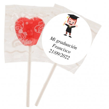Bolsa tigre con balón de playa y piruleta con adhesivo personalizado para detalles graduación