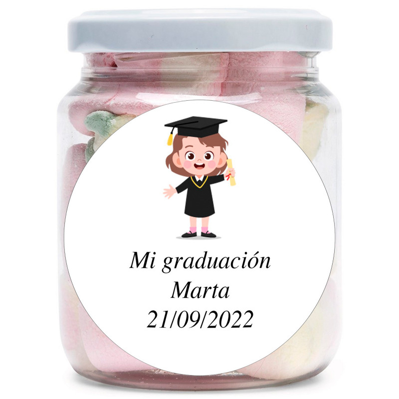 Tarro de chuches con adhesivo de graduación personalizado