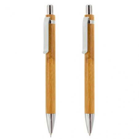 Bolígrafo y portaminas en estuche de bambú con adhesivo personalizado de chico para graduación chico