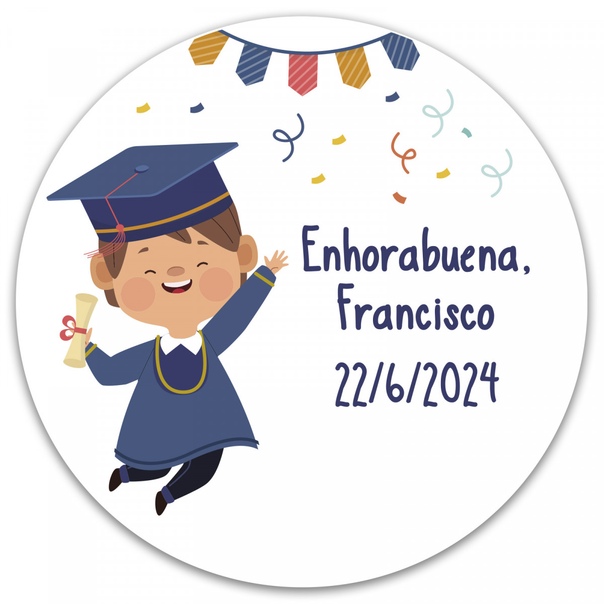 Adhesivo de 3 cm. personalizado para graduación de niño