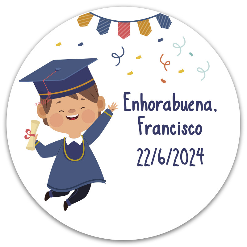 Adhesivo de 3 cm. personalizado para graduación de niño