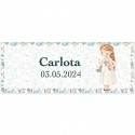 Adhesivo personalizado comunión niña 13 x 5 cm especial botellas
