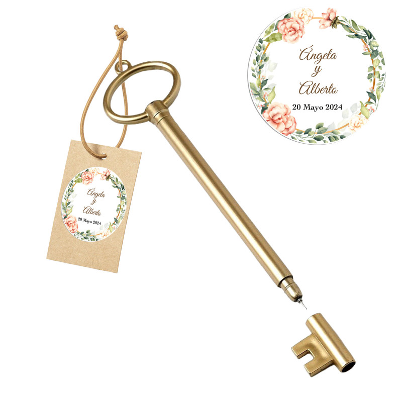 Llave bolígrafo con etiqueta kraft personalizada para eventos