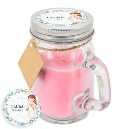 Vela aromática con adhesivo de comunión personalizado