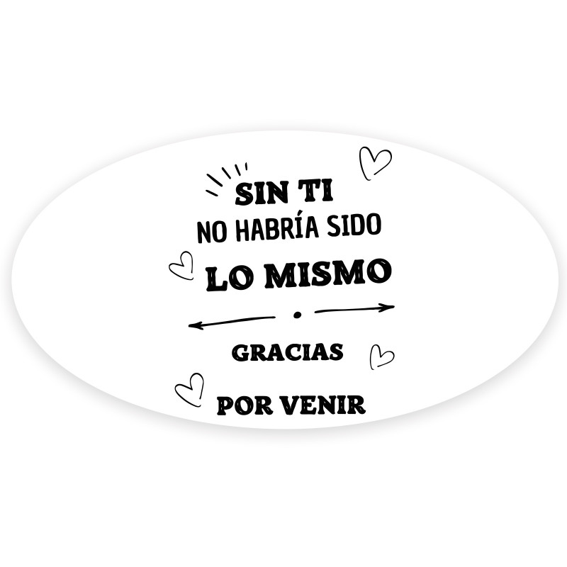 Adhesivo ovalado con frase de agradecimiento