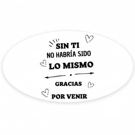 Adhesivo ovalado con frase de agradecimiento
