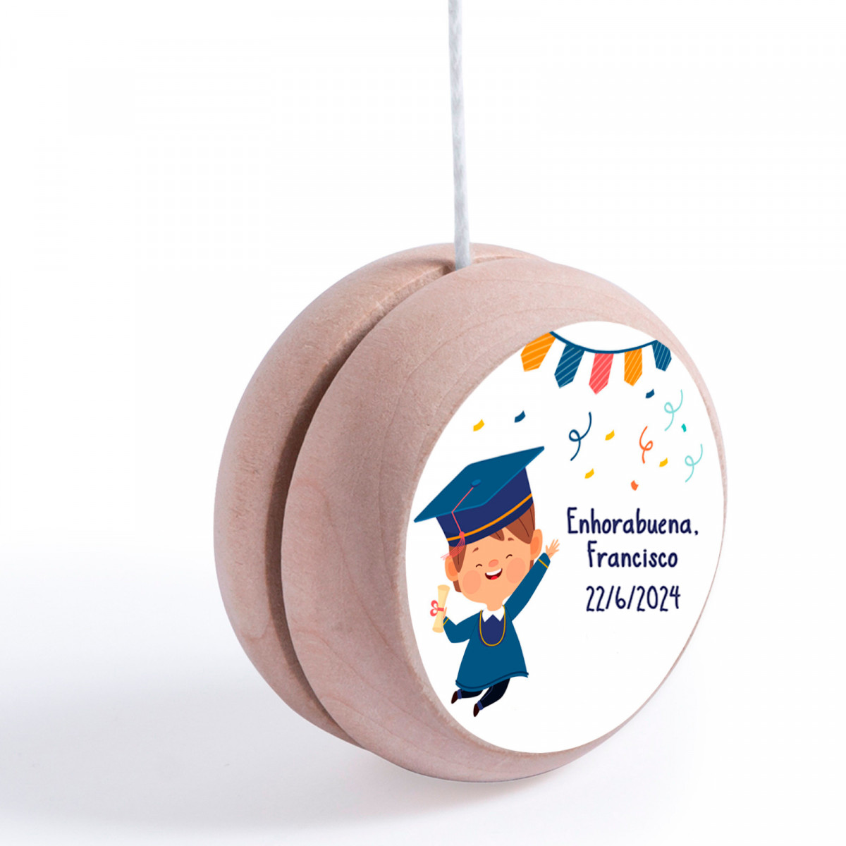Yoyo De Madera Personalizado Con Adhesivo De Graduacion Nino