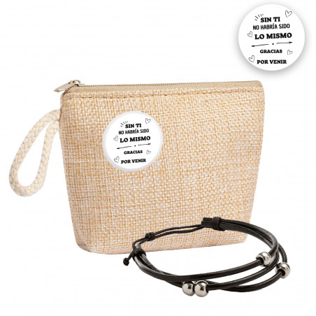 Monedero con chapa de agradecimiento y pulsera en color negro