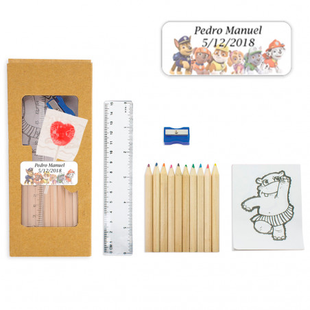 Set para colorear con piruleta y adhesivo de la patrulla canina personalizado para detalles eventos