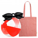 Gafas de sol con bolsa de tela y pelota de playa