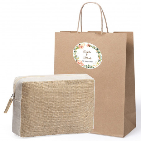 Neceser para mujer en bolsa kraft con adhesivo personalizado