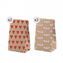 Set de 4 bolsas kraft tamaño S con estampado divertido y romántico