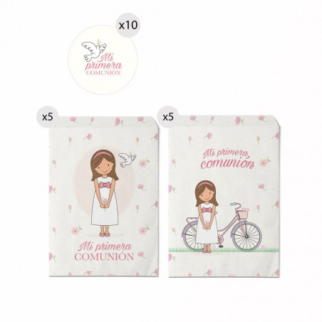 Set de 10 sobres de papel tamaño 13x16 de comunión de niña