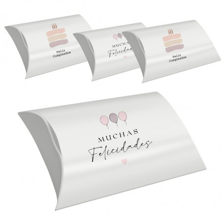 Set de 4 cajas de cumpleaños con ilustraciones y mensajes de felicitación