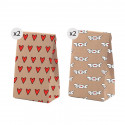 Set de 4 bolsas kraft tamaño M con estampado divertido y romántico