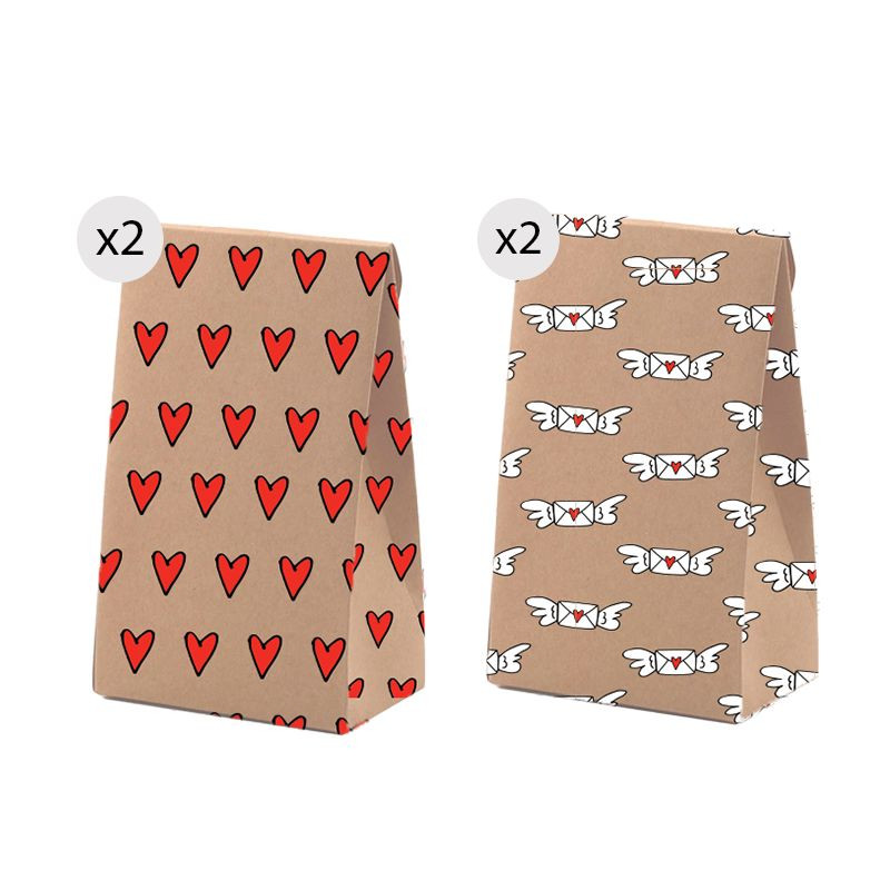 Set De Bolsas Kraft Tamaño M Con Estampado Divertido Y Romántico