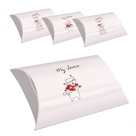 Set de 4 cajas tamaño L de gatitos con frases amorosas