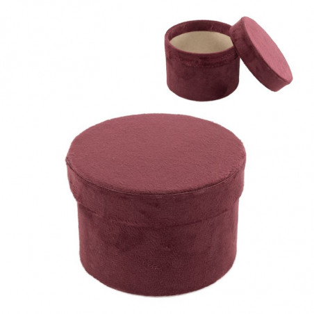 Caja cilíndrica de terciopelo color burdeos