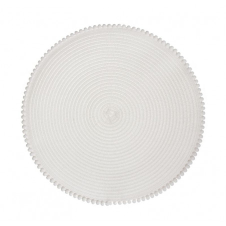 Salvamantel individual redondo de tela color natural con borlas