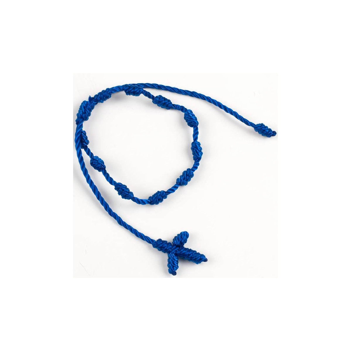 Pulsera decenario de hilo azul con cruz