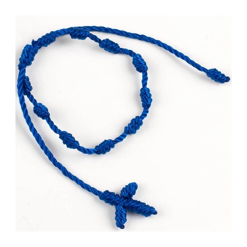 Pulsera decenario de hilo azul con cruz
