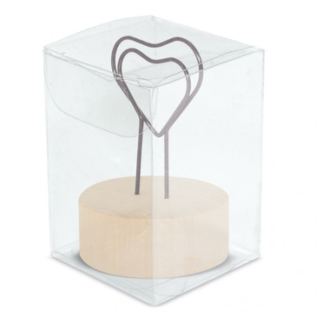 Portanotas con corazón y base de madera Detalle elegante para eventos
