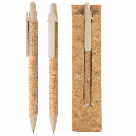 Bolígrafo de corcho y fibra de trigo con funda de corcho para regalar