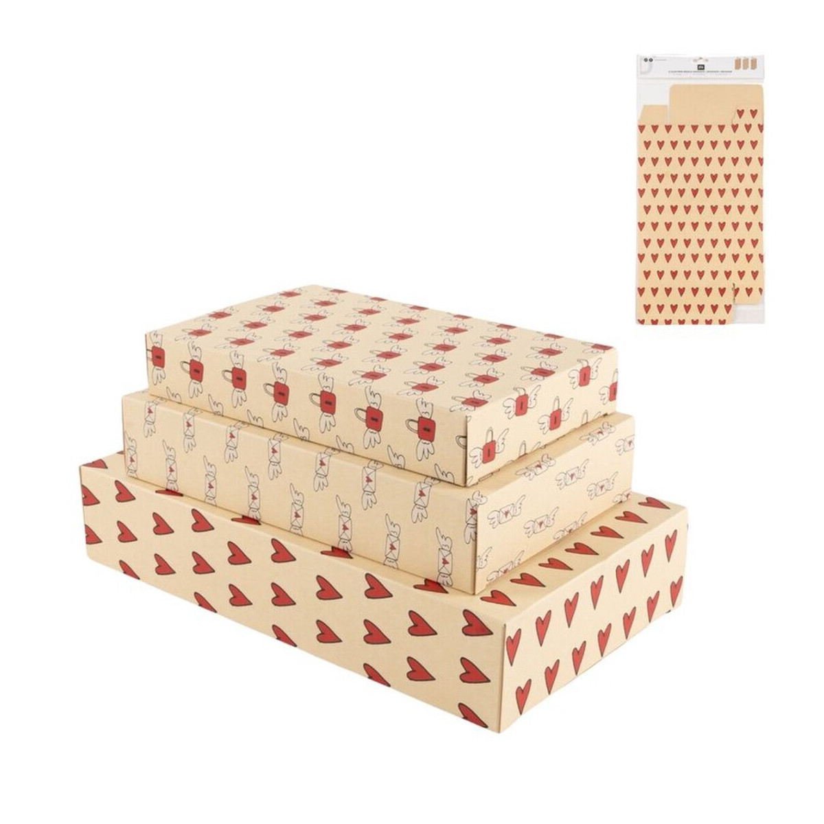 Set de 3 cajas de presentación kraft con diseño romántico