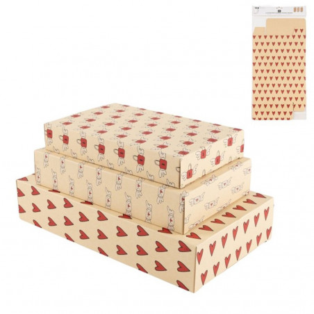 Set de 3 cajas de presentación kraft con diseño romántico