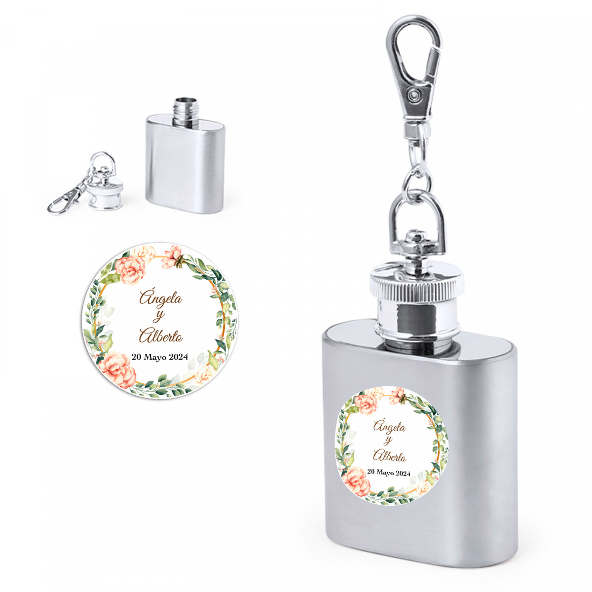Llavero petaca personalizado para detalles boda