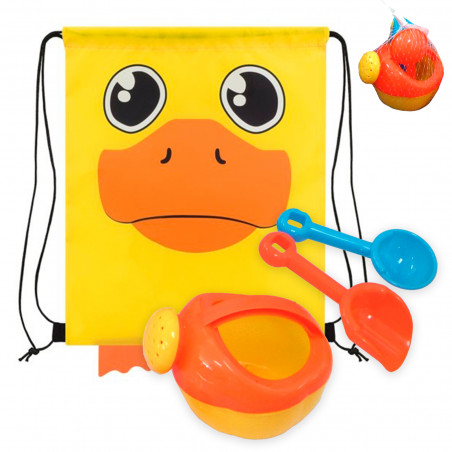 Saco infantil con forma de pato y set de playa para detalles
