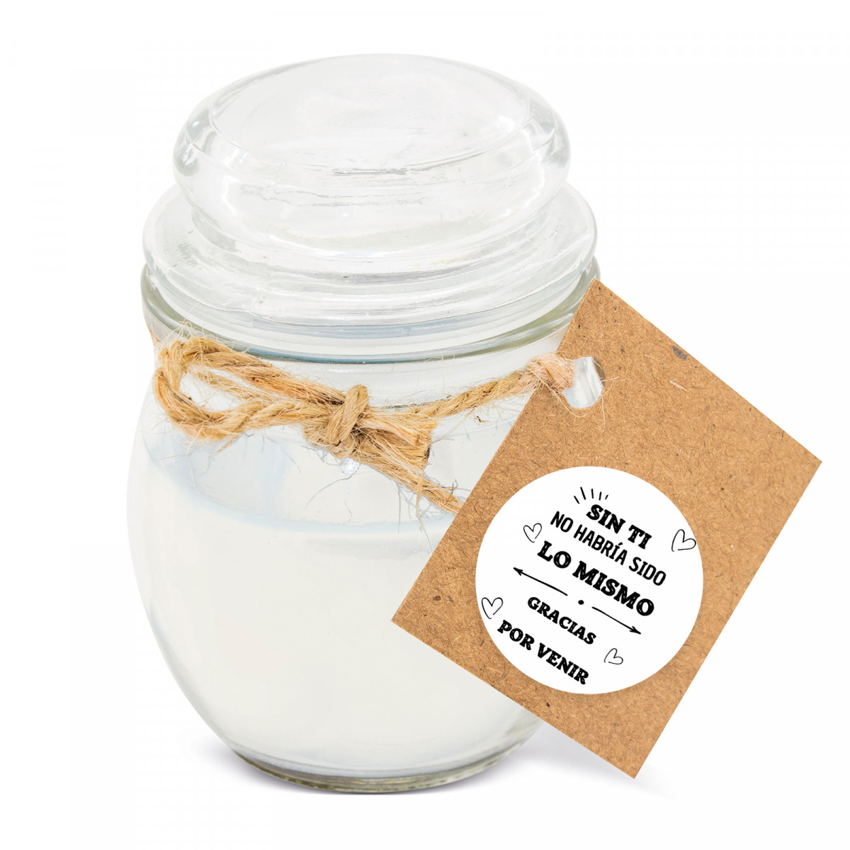 Vela aromática blanca con adhesivo de agradecimiento para detalles